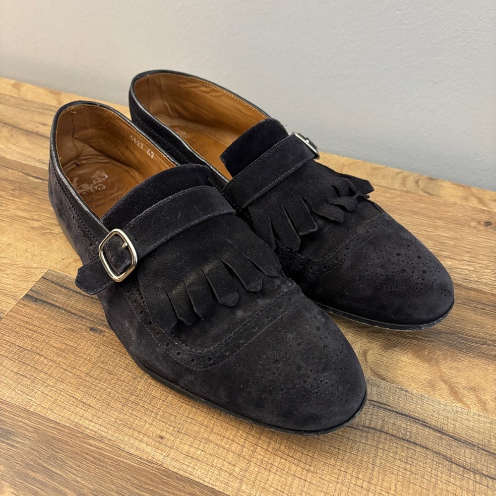 Doucal's Suede Kiltie Monk Strap Slip On Loafers Black Men’s